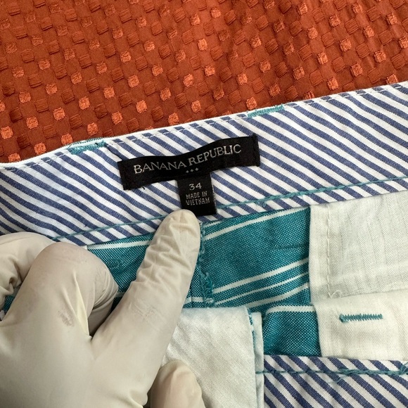 Banana Republic Turquoise White Stripes Men’s Flat Front Shorts Size: 34 $70 🩳 - Picture 11 of 11